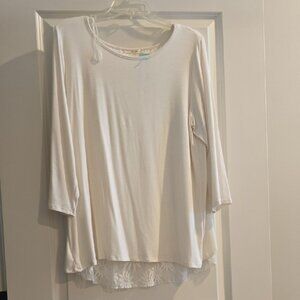 Le Lis Cream Long Sleeve Top with Lace Hem